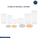 Clear Jar Sample Kit | Box of 6 Sizes | One piece each | 3 type of Lids